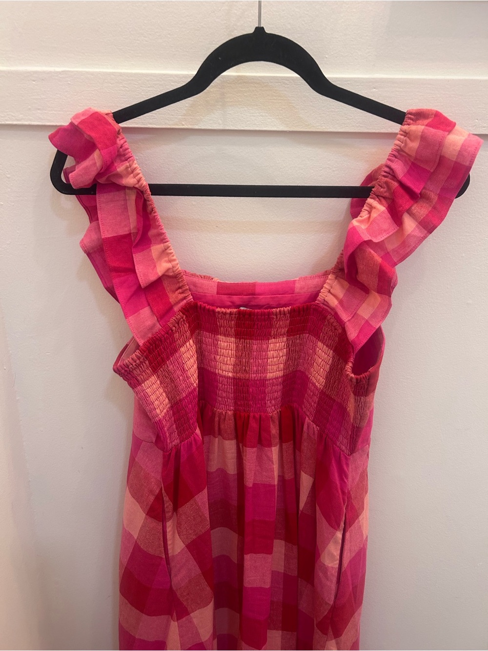 Kate Spade Ruffle-Trim Pink Plaid Midi Dress - Linen and Viscose with POCKETS - Picture 5 of 7